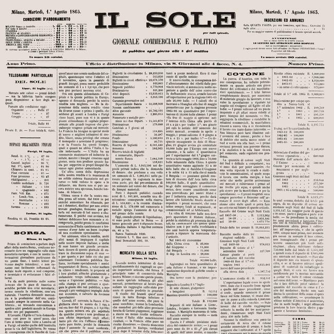 Sole 24 ore 1 agosto 1865